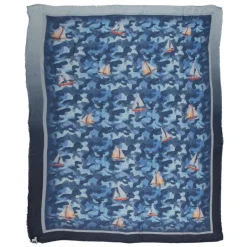 813 - Annalisa Giuntini - Silk Scarf with Boats in Camouflage Blue - Scarves and Foulard - Scarf of High Quality Luxury - Avvenice