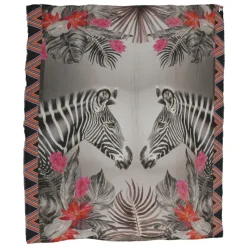 813 - Annalisa Giuntini - Silk Scarf with Zebras, Palm Leaves and Flowers - Scarves and Foulard - Scarf of High Quality Luxury - Avvenice