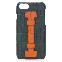 2 ME Style - Case Fingers Croco Green / Orange - iPhone 8 Plus / 7 Plus - Crocodile Leather Cover - Avvenice