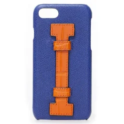 2 ME Style - Case Fingers Leather Blue / Croco Arancione - iPhone 8 / 7 - Crocodile Leather Cover - Avvenice