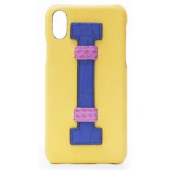 2 ME Style - Case Fingers Leather Yellow / Croco Blue - iPhone XS Max - Crocodile Leather Cover - Avvenice
