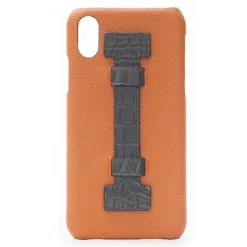 2 ME Style - Case Fingers Leather Orange / Croco Green - iPhone XR - Crocodile Leather Cover - Avvenice