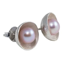 Ab Ove - Round Earrings in Silver with River Pearls - Venus Collection - Handcrafted Earrings - High Quality Luxury - Avvenice