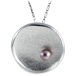 Ab Ove - Round Flat Big Pendant in Silver with River Pearl - Venus Collection - Handcrafted Earrings - High Quality Luxury - Avvenice