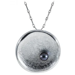 Ab Ove - Round Flat Little Pendant in Silver with River Pearl - Venus Collection - Handcrafted Earrings - High Quality Luxury - Avvenice