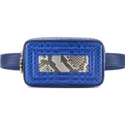 Aleksandra Badura - Camera Belt Bag - Python & Calfskin Belt Bag - Blue China & Stone - Luxury High Quality Leather Bag - Avvenice