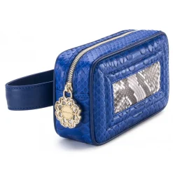 Aleksandra Badura - Camera Belt Bag - Python & Calfskin Belt Bag - Blue China & Stone - Luxury High Quality Leather Bag - Avvenice