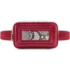 Aleksandra Badura - Camera Belt Bag - Python & Calfskin Belt Bag - Red & Stone - Luxury High Quality Leather Bag - Avvenice