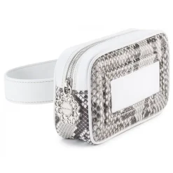 Aleksandra Badura - Camera Belt Bag - Python & Calfskin Belt Bag - White & Stone - Luxury High Quality Leather Bag - Avvenice