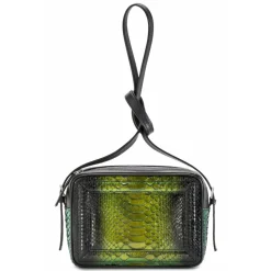Aleksandra Badura - Camera Bag - Python & Calfskin Mini Bag - Onyx & Green - Luxury High Quality Leather Bag - Avvenice