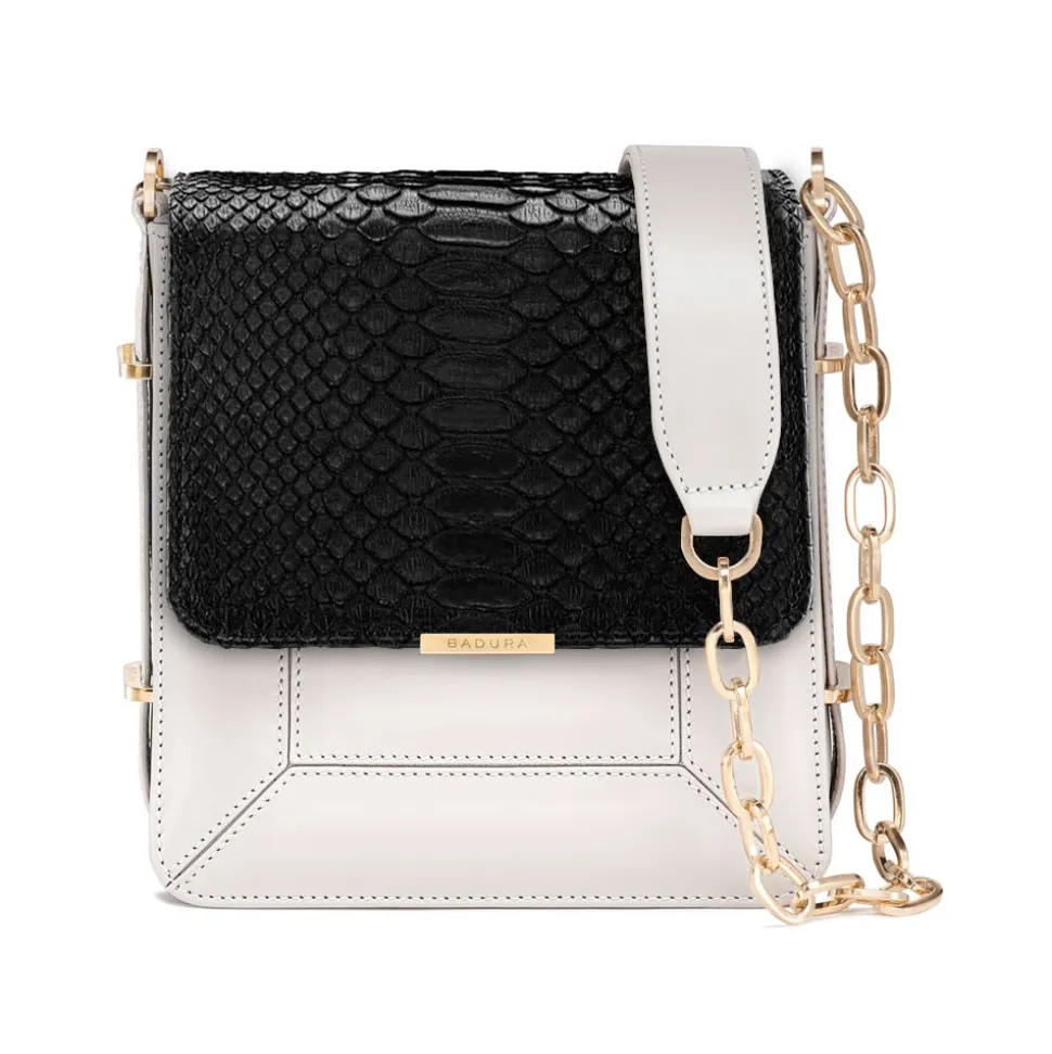 Aleksandra Badura - Candy Bag - Python & Calfskin Shoulder Bag - Black & White - Luxury High Quality Leather Bag - Avvenice