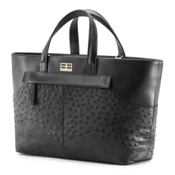 Aleksandra Badura - Cherie Bag - Ostrich & Calfskin Tote Bag - Carbon Black - Luxury High Quality Leather Bag - Avvenice