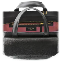 Aleksandra Badura - Cherie Bag - Ostrich & Calfskin Tote Bag - Carbon Black - Luxury High Quality Leather Bag - Avvenice