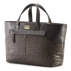 Aleksandra Badura - Cherie Bag - Ostrich & Calfskin Tote Bag - Chocolate - Luxury High Quality Leather Bag - Avvenice
