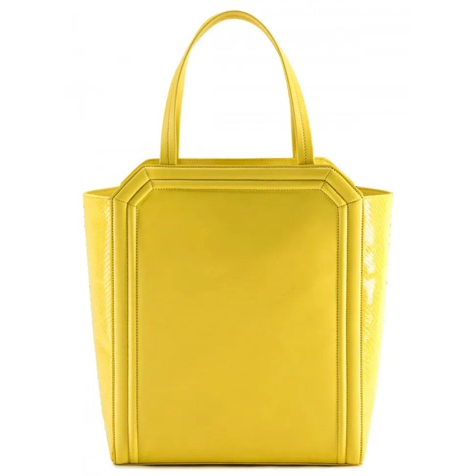 Aleksandra Badura - Clio Bag - Calfskin & Snake Bag - Lemon - Luxury High Quality Leather Bag - Avvenice