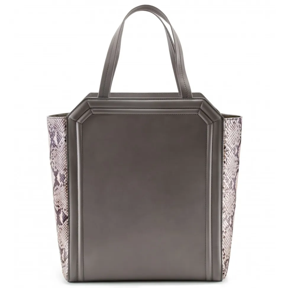 Aleksandra Badura - Clio Bag - Calfskin & Snake Bag - Ash & Roccia - Luxury High Quality Leather Bag - Avvenice