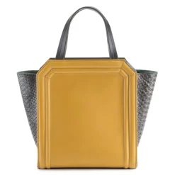 Aleksandra Badura - Clio Mini Bag - Calfskin & Python Shopper Bag - Mustard & Graphite - Luxury High Quality Leather Bag - Avvenice