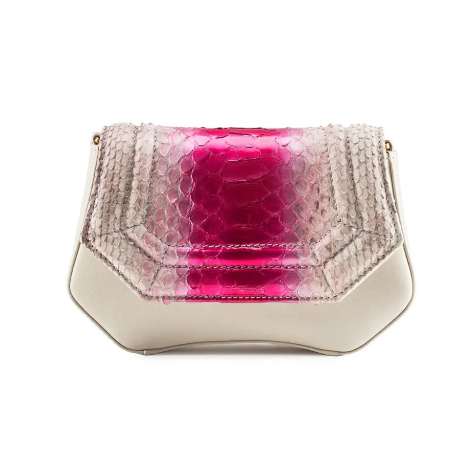 Aleksandra Badura - Etoile Mini Bag - Python & Calfskin Shoulder Bag - White & Fuchsia - Luxury High Quality Leather Bag - Avvenice