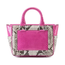 Aleksandra Badura - Ladylike Mini Bag - Python Top-Handle Tote Bag - Candy Pink & Stone - Luxury High Quality Leather Bag - Avvenice