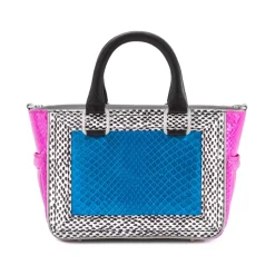 Aleksandra Badura - Ladylike Mini Bag - Calfskin & Python Top-Handle Tote Bag - Onyx & Blue - Luxury High Quality Leather Bag - Avvenice