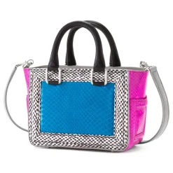 Aleksandra Badura - Ladylike Mini Bag - Calfskin & Python Top-Handle Tote Bag - Onyx & Blue - Luxury High Quality Leather Bag - Avvenice