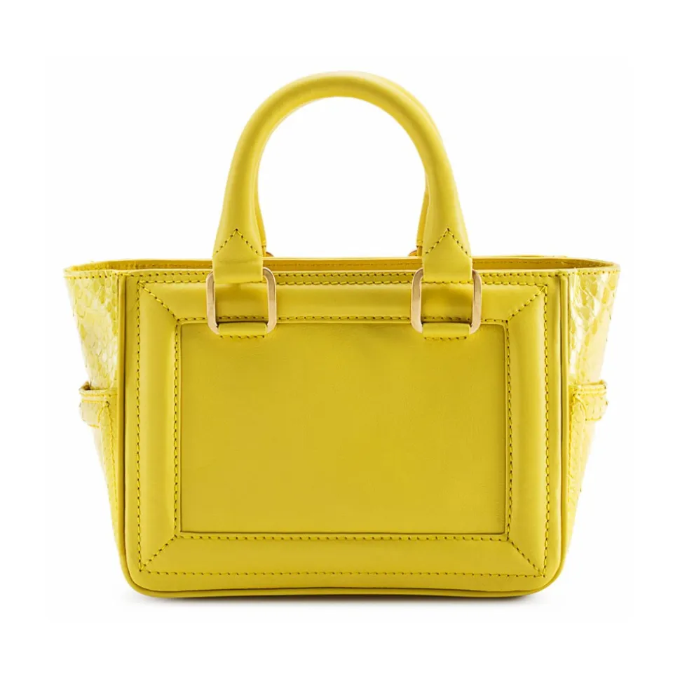 Aleksandra Badura - Ladylike Mini Bag - Calfskin & Python Top-Handle Tote Bag - Lemon - Luxury High Quality Leather Bag - Avvenice