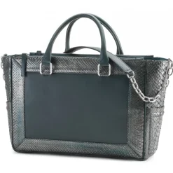 Aleksandra Badura - Ladylike Medium Bag - Calfskin & Python Top-Handle Tote Bag - Dark Teal - Luxury High Quality Leather Bag - Avvenice