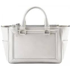 Aleksandra Badura - Ladylike Bag - Calfskin & Python Top-Handle Tote Bag - Acquamarine & Stone - Luxury High Quality Leather Bag - Avvenice