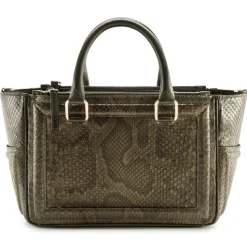 Aleksandra Badura - Ladylike Bag - Calfskin & Python Top-Handle Tote Bag - Dark Olive - Luxury High Quality Leather Bag - Avvenice