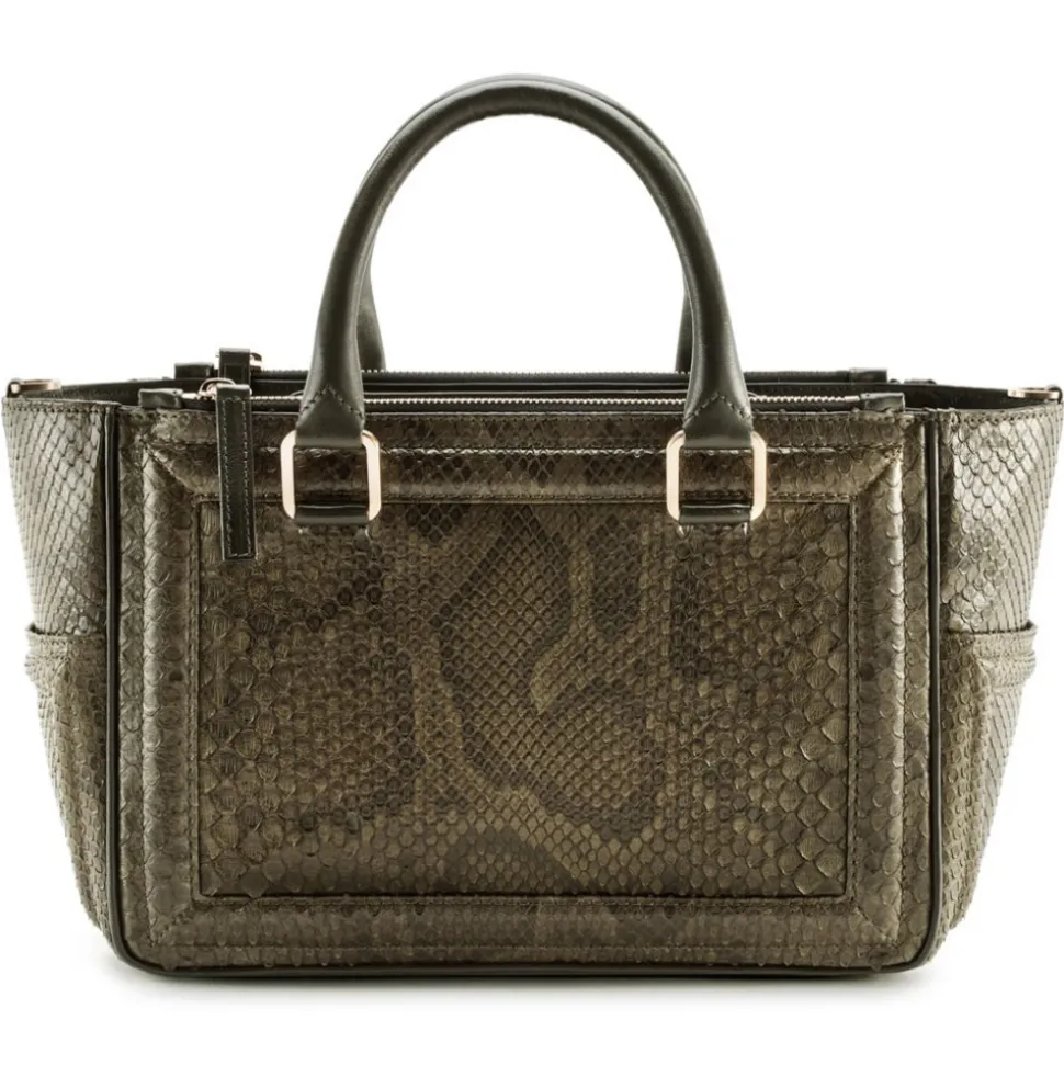 Aleksandra Badura - Ladylike Bag - Calfskin & Python Top-Handle Tote Bag - Dark Olive - Luxury High Quality Leather Bag - Avvenice