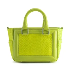 Aleksandra Badura - Ladylike Mini Bag - Calfskin & Python Top-Handle Tote Bag - Lime - Luxury High Quality Leather Bag - Avvenice