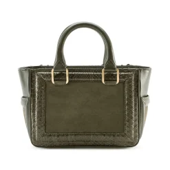 Aleksandra Badura - Ladylike Mini Bag - Calfskin & Python Top-Handle Tote Bag - Olive - Luxury High Quality Leather Bag - Avvenice