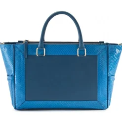 Aleksandra Badura - Ladylike Medium Bag - Calfskin & Python Top-Handle Tote Bag - Ocean Blue - Luxury High Quality Leather Bag - Avvenice