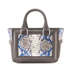 Aleksandra Badura - Ladylike Mini Bag - Calfskin & Python Top-Handle Tote Bag - Iris - Luxury High Quality Leather Bag - Avvenice
