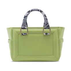 Aleksandra Badura - Ladylike Mini Bag - Calfskin & Python Top-Handle Tote Bag - Lime & Stone - Luxury High Quality Leather Bag - Avvenice