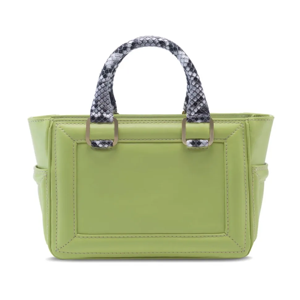 Aleksandra Badura - Ladylike Mini Bag - Calfskin & Python Top-Handle Tote Bag - Lime & Stone - Luxury High Quality Leather Bag - Avvenice