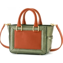 Aleksandra Badura - Ladylike Mini Bag - Calfskin & Python Tote Bag - Tangerine & Green - Luxury High Quality Leather Bag - Avvenice