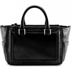 Aleksandra Badura - Ladylike Bag - Goatskin & Python Top-Handle Tote Bag - Onyx - Luxury High Quality Leather Bag - Avvenice