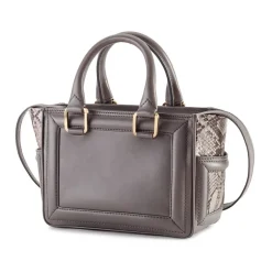 Aleksandra Badura - Ladylike Mini Bag - Calfskin & Python Top-Handle Tote Bag - Elephant Grey - Luxury High Quality Leather Bag - Avvenice