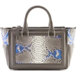 Aleksandra Badura - Ladylike Bag - Calfskin & Python Top-Handle Tote Bag - Grey & Iris - Luxury High Quality Leather Bag - Avvenice