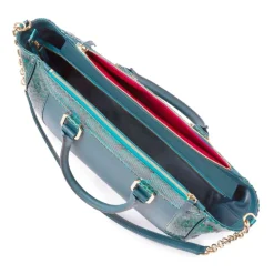 Aleksandra Badura - Ladylike Medium Bag - Calfskin & Python Top-Handle Tote Bag - Deep Teal - Luxury High Quality Leather Bag - Avvenice