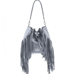 Aleksandra Badura - Lucky Bucket Bag Medium - Fringe Bucket Bag Medium - Grey - Luxury High Quality Leather Bag - Avvenice