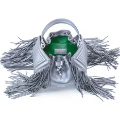 Aleksandra Badura - Lucky Bucket Bag Medium - Fringe Bucket Bag Medium - Grey - Luxury High Quality Leather Bag - Avvenice