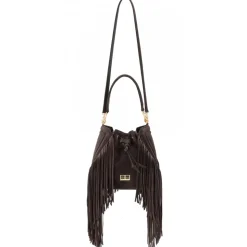 Aleksandra Badura - Lucky Bucket Bag Medium - Fringe Bucket Bag Medium - Chocolate - Luxury High Quality Leather Bag - Avvenice