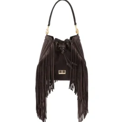 Aleksandra Badura - Lucky Bucket Bag Medium - Fringe Bucket Bag Medium - Chocolate - Luxury High Quality Leather Bag - Avvenice