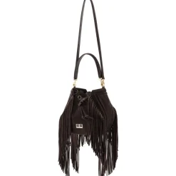Aleksandra Badura - Lucky Bucket Bag Medium - Fringe Bucket Bag Medium - Chocolate - Luxury High Quality Leather Bag - Avvenice