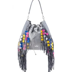 Aleksandra Badura - Lucky Bucket Bag - Fringe Bucket Bag - Ice - Luxury High Quality Leather Bag - Avvenice