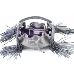 Aleksandra Badura - Lucky Bucket Bag - Fringe Bucket Bag - Ice - Luxury High Quality Leather Bag - Avvenice