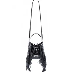 Aleksandra Badura - Lucky Bucket Bag Mini - Fringe Bucket Bag - Onyx - Luxury High Quality Leather Bag - Avvenice