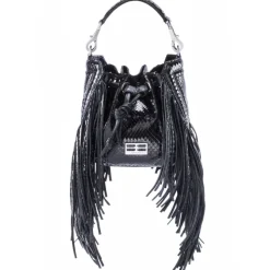 Aleksandra Badura - Lucky Bucket Bag Mini - Fringe Bucket Bag - Onyx - Luxury High Quality Leather Bag - Avvenice